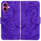 For iPhone 17 Tiger Embossing Pattern Leather Phone Case(Purple) - 1