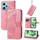 For Xiaomi Redmi Note 12 5G Global Butterfly Love Flower Embossed Flip Leather Phone Case(Pink) - 1