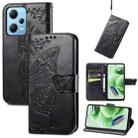 For Xiaomi Redmi Note 12 5G Global Butterfly Love Flower Embossed Flip Leather Phone Case(Black) - 1