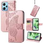 For Xiaomi Redmi Note 12 5G Global Butterfly Love Flower Embossed Flip Leather Phone Case(Rose Gold) - 1