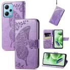 For Xiaomi Redmi Note 12 5G Global Butterfly Love Flower Embossed Flip Leather Phone Case(Light Purple) - 1