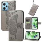 For Xiaomi Redmi Note 12 5G Global Butterfly Love Flower Embossed Flip Leather Phone Case(Grey) - 1