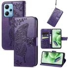 For Xiaomi Redmi Note 12 5G Global Butterfly Love Flower Embossed Flip Leather Phone Case(Dark Purple) - 1