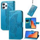 For Xiaomi Redmi 12  Butterfly Love Flower Embossed Flip Leather Phone Case(Blue) - 1