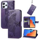 For Xiaomi Redmi 12  Butterfly Love Flower Embossed Flip Leather Phone Case(Dark Purple) - 1