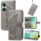 For Huawei nova 11i / Enjoy 60 Pro Butterfly Love Flower Embossed Flip Leather Phone Case(Grey) - 1