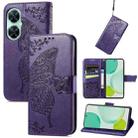 For Huawei nova 11i / Enjoy 60 Pro Butterfly Love Flower Embossed Flip Leather Phone Case(Dark Purple) - 1