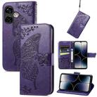 For Ulefone Note 16 Pro Butterfly Love Flower Embossed Leather Phone Case(Dark Purple) - 1