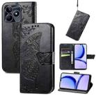 For Realme C53 Butterfly Love Flower Embossed Leather Phone Case(Black) - 1