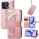 For Realme C53 Butterfly Love Flower Embossed Leather Phone Case(Rose Gold) - 1