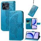 For Realme C53 Butterfly Love Flower Embossed Leather Phone Case(Blue) - 1