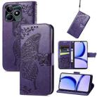 For Realme C53 Butterfly Love Flower Embossed Leather Phone Case(Dark Purple) - 1