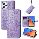 For Xiaomi Redmi 12 Cat and Dog Embossed Leather Phone Case(Purple) - 1