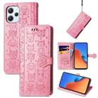 For Xiaomi Redmi 12 Cat and Dog Embossed Leather Phone Case(Pink) - 1