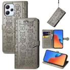 For Xiaomi Redmi 12 Cat and Dog Embossed Leather Phone Case(Grey) - 1