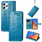 For Xiaomi Redmi 12 Cat and Dog Embossed Leather Phone Case(Blue) - 1