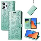 For Xiaomi Redmi 12 Cat and Dog Embossed Leather Phone Case(Green) - 1