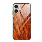 For iPhone 16 Wood Grain Glass Phone Case(Light Brown) - 1