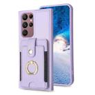 For Samsung Galaxy S22 Ultra 5G BF27 Metal Ring Card Bag Holder Phone Case(Purple) - 1