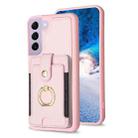 For Samsung Galaxy S22 5G BF27 Metal Ring Card Bag Holder Phone Case(Pink) - 1