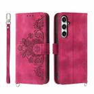 For Samsung Galaxy S23 FE 5G Skin-feel Flowers Embossed Wallet Leather Phone Case(Wine Red) - 1