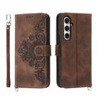 For Samsung Galaxy S23 FE 5G Skin-feel Flowers Embossed Wallet Leather Phone Case(Brown) - 1