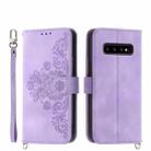 For Samsung Galaxy S10 Skin-feel Flowers Embossed Wallet Leather Phone Case(Purple) - 1