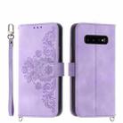 For Samsung Galaxy S10+ Skin-feel Flowers Embossed Wallet Leather Phone Case(Purple) - 1