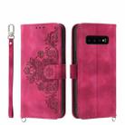 For Samsung Galaxy S10+ Skin-feel Flowers Embossed Wallet Leather Phone Case(Wine Red) - 1