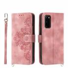 For Samsung Galaxy S20 Skin-feel Flowers Embossed Wallet Leather Phone Case(Pink) - 1