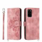 For Samsung Galaxy S20+ Skin-feel Flowers Embossed Wallet Leather Phone Case(Pink) - 1