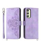 For Samsung Galaxy A25 5G Global Skin-feel Flowers Embossed Wallet Leather Phone Case(Purple) - 1