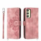 For Samsung Galaxy A25 5G Global Skin-feel Flowers Embossed Wallet Leather Phone Case(Pink) - 1