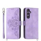 For Samsung Galaxy S24 5G Skin-feel Flowers Embossed Wallet Leather Phone Case(Purple) - 1