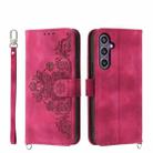 For Samsung Galaxy S24 5G Skin-feel Flowers Embossed Wallet Leather Phone Case(Wine Red) - 1