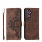 For Samsung Galaxy S24 5G Skin-feel Flowers Embossed Wallet Leather Phone Case(Brown) - 1