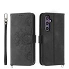 For Samsung Galaxy S24 5G Skin-feel Flowers Embossed Wallet Leather Phone Case(Black) - 1