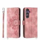 For Samsung Galaxy S24+ 5G Skin-feel Flowers Embossed Wallet Leather Phone Case(Pink) - 1