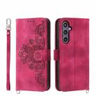 For Samsung Galaxy S24+ 5G Skin-feel Flowers Embossed Wallet Leather Phone Case(Wine Red) - 1