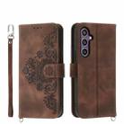 For Samsung Galaxy S24+ 5G Skin-feel Flowers Embossed Wallet Leather Phone Case(Brown) - 1