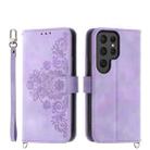 For Samsung Galaxy S24 Ultra 5G Skin-feel Flowers Embossed Wallet Leather Phone Case(Purple) - 1
