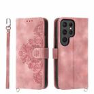 For Samsung Galaxy S24 Ultra 5G Skin-feel Flowers Embossed Wallet Leather Phone Case(Pink) - 1