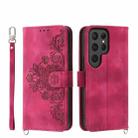 For Samsung Galaxy S24 Ultra 5G Skin-feel Flowers Embossed Wallet Leather Phone Case(Wine Red) - 1