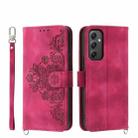 For Samsung Galaxy A35 Skin-feel Flowers Embossed Wallet Leather Phone Case(Wine Red) - 1
