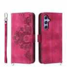 For Samsung Galaxy A55 Skin-feel Flowers Embossed Wallet Leather Phone Case(Wine Red) - 1