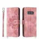 For Samsung Galaxy S10e Skin-feel Flowers Embossed Wallet Leather Phone Case(Pink) - 1