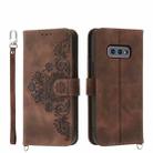 For Samsung Galaxy S10e Skin-feel Flowers Embossed Wallet Leather Phone Case(Brown) - 1