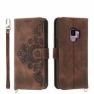 For Samsung Galaxy S9 Skin-feel Flowers Embossed Wallet Leather Phone Case(Brown) - 1