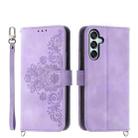 For Samsung Galaxy M15 5G / F15 5G Skin-feel Flowers Embossed Wallet Leather Phone Case(Purple) - 1