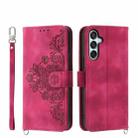 For Samsung Galaxy M15 5G / F15 5G Skin-feel Flowers Embossed Wallet Leather Phone Case(Wine Red) - 1